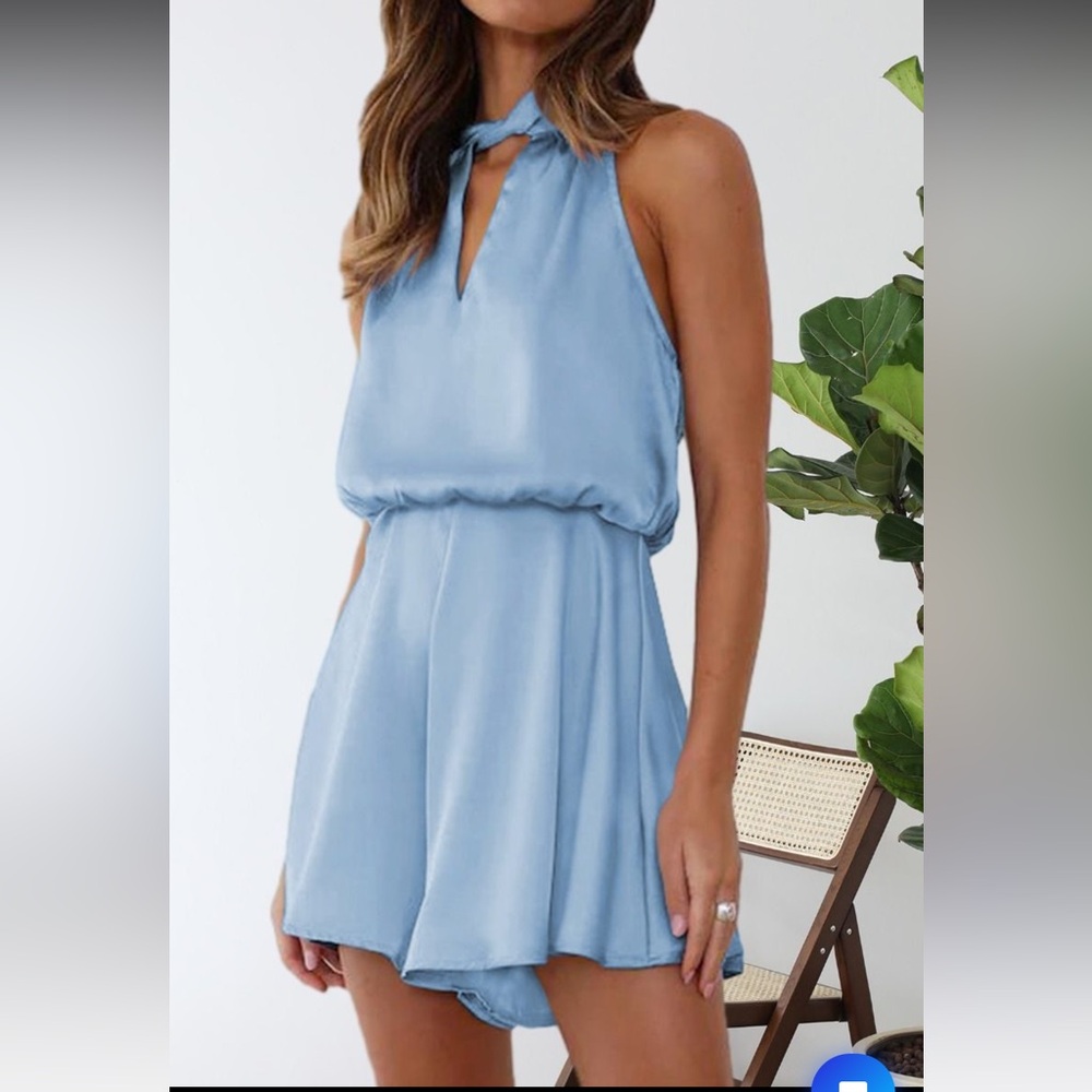 HALTER NECK CUTOUT SATIN PLAYSUIT